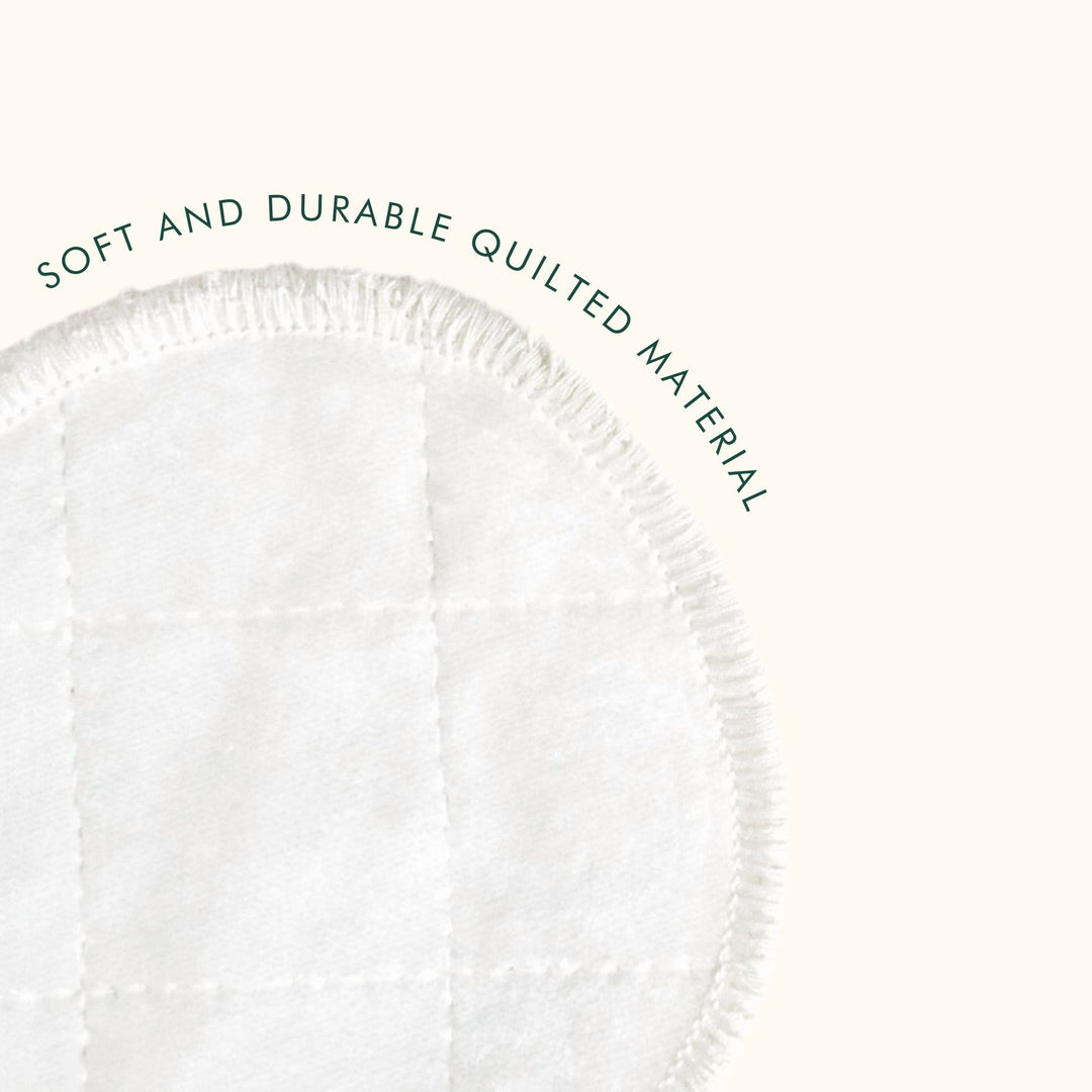 Close-up image of a booni doon PLUSH round with text that reads "SOFT AND DURABLE QUILTED MATERIAL"